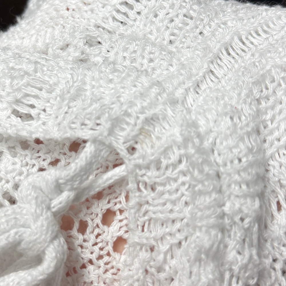 Willow + Root White Pointelle Knit Cinch Front Sweater Boho Chic size M - Picture 5 of 5
